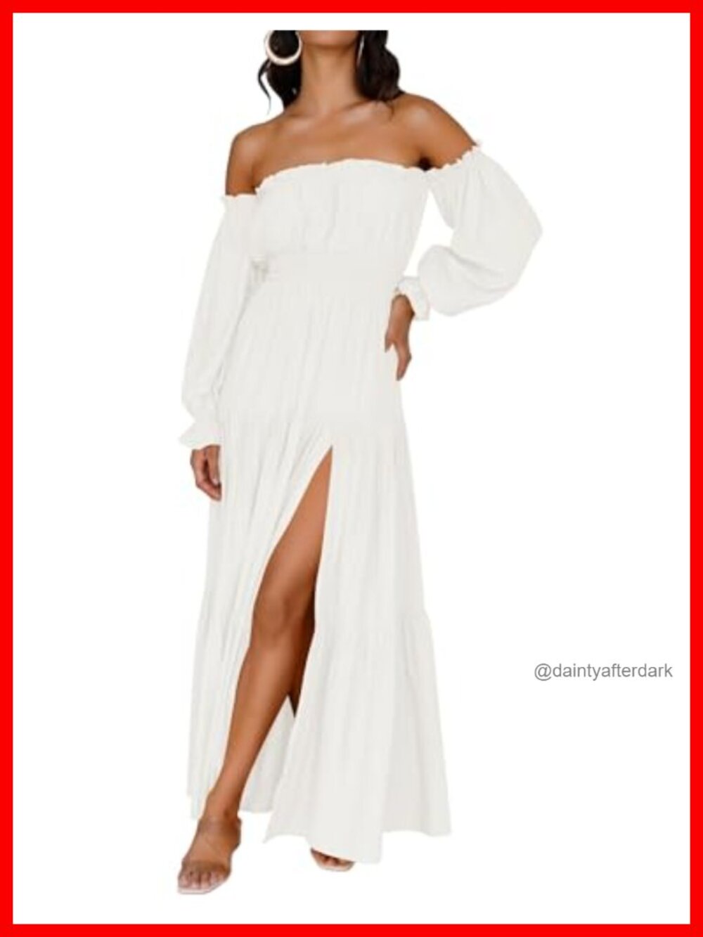 Boho Off Shoulder Long Sleeve Maxi Dress High Split Ruffle Hem